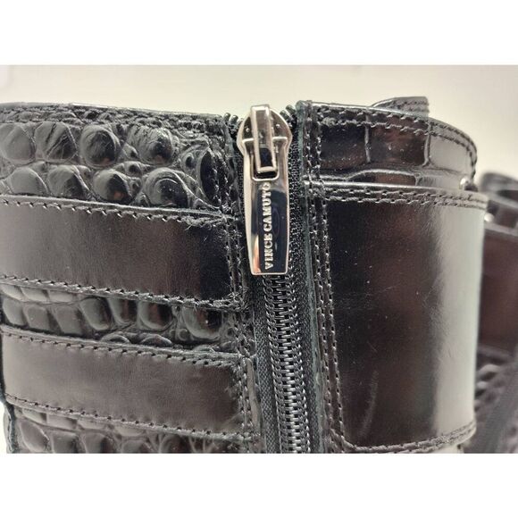 VINCE CAMUTO WOMENS FAWDRY DOUBLE BUCKLE C BLACK GLAZED CROC MOTO BOOTS NIB 6M - Picture 10 of 13